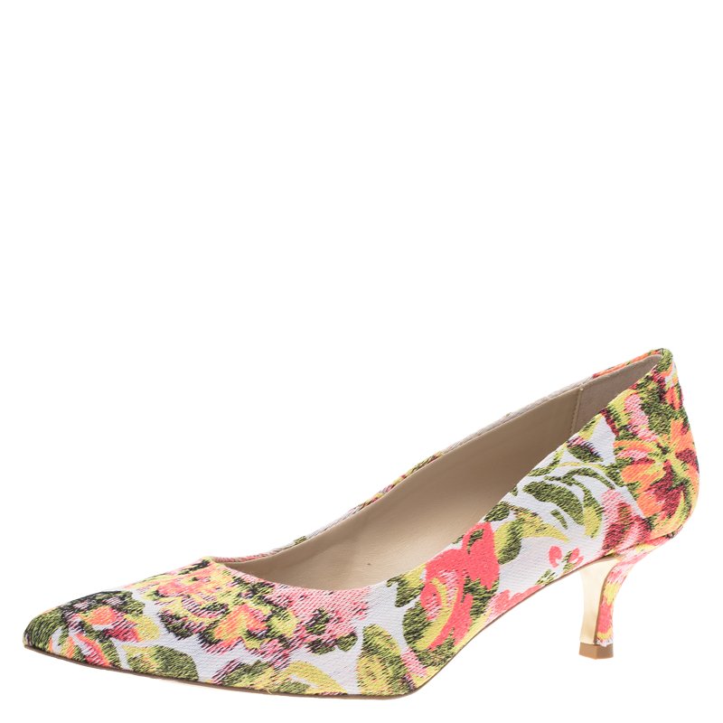 Pre Owned Stella McCartney Pink Floral Jacquard Gwen Pointed Toe Pumps Size 38.5