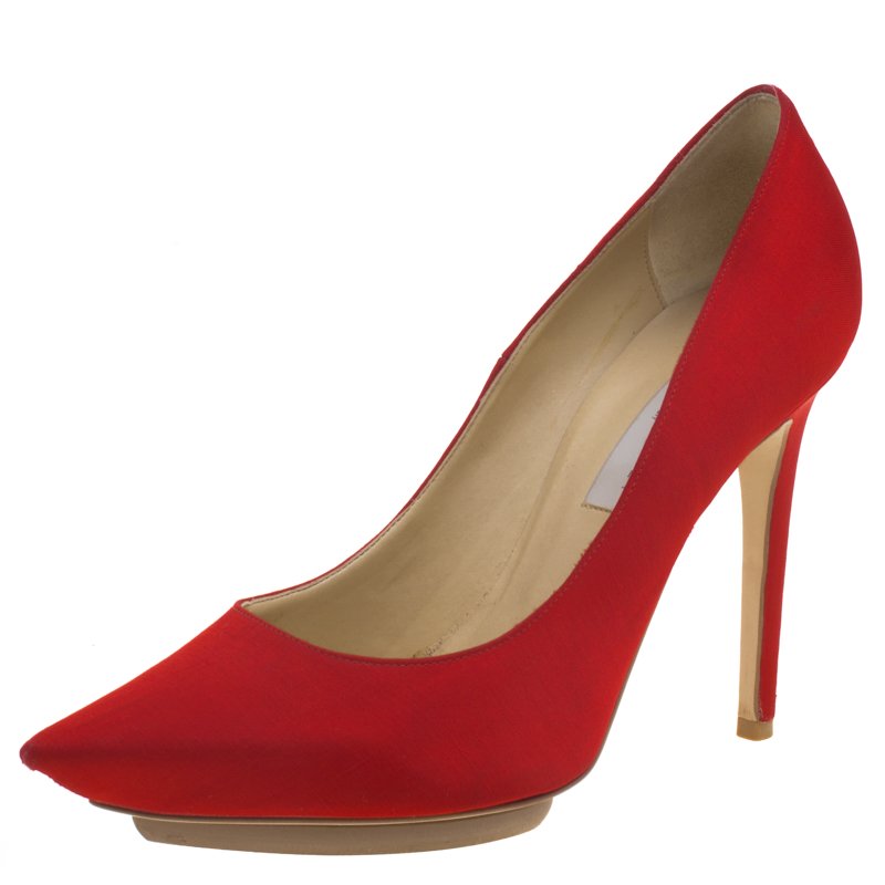Stella McCartney Red Satin Pointed Toe Pumps Size 37.5