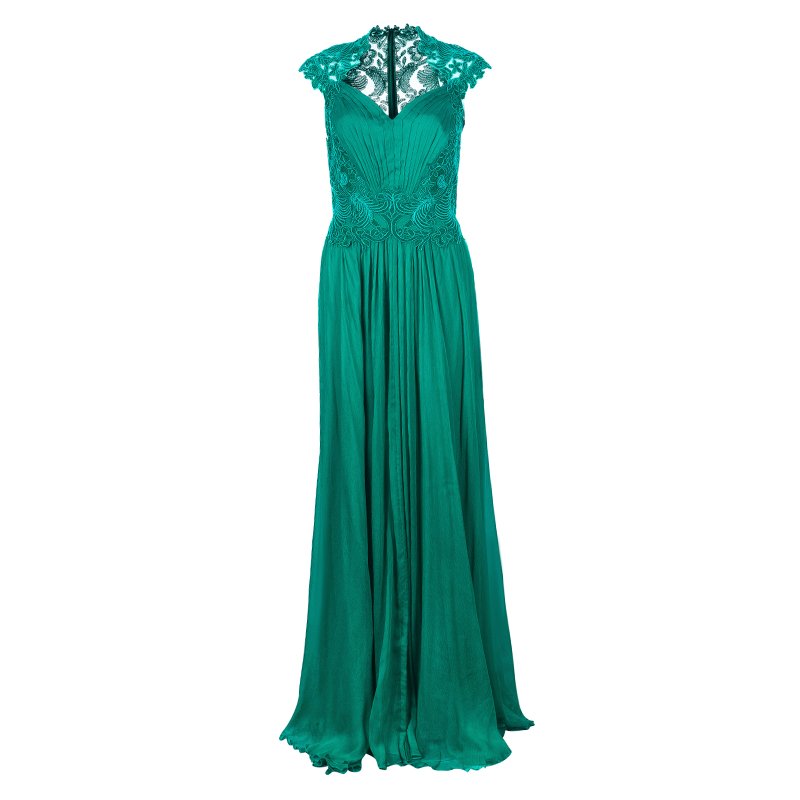Tadashi Shoji Zardozi Embroidered Green Gathered Gown L