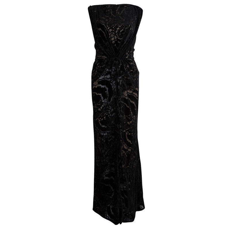 Tadashi Shoji Black Devore Gown M