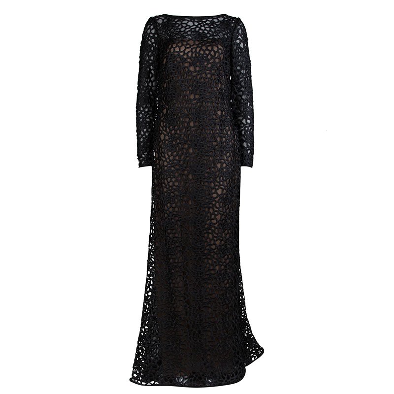 Pre Owned فستان سهرة تداشي شوجي دانتيل مكرمية أسود XS