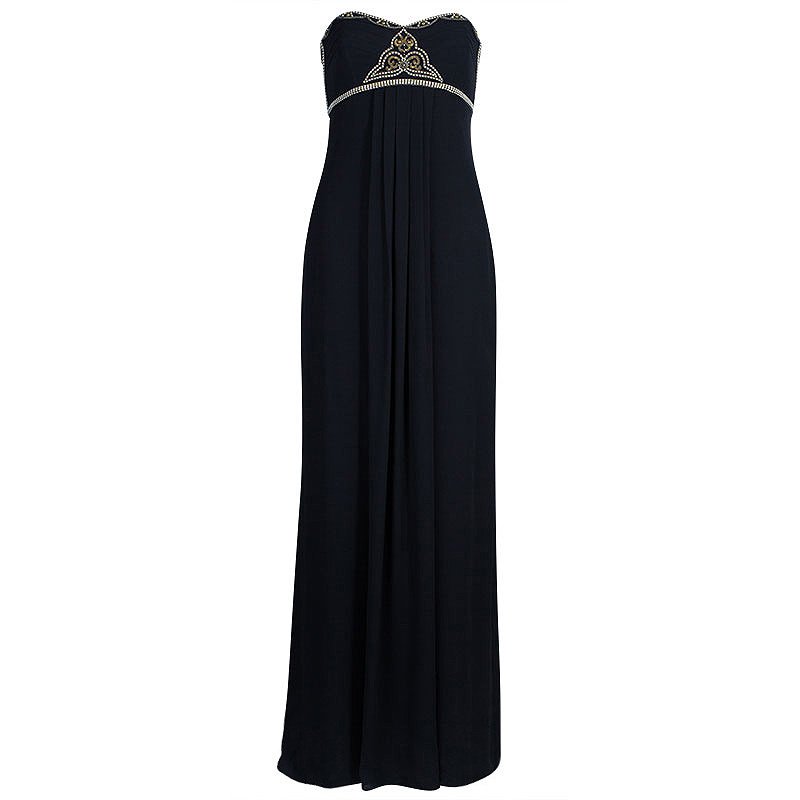 Pre Owned Temperley London Black Embellished Strapless Gown M