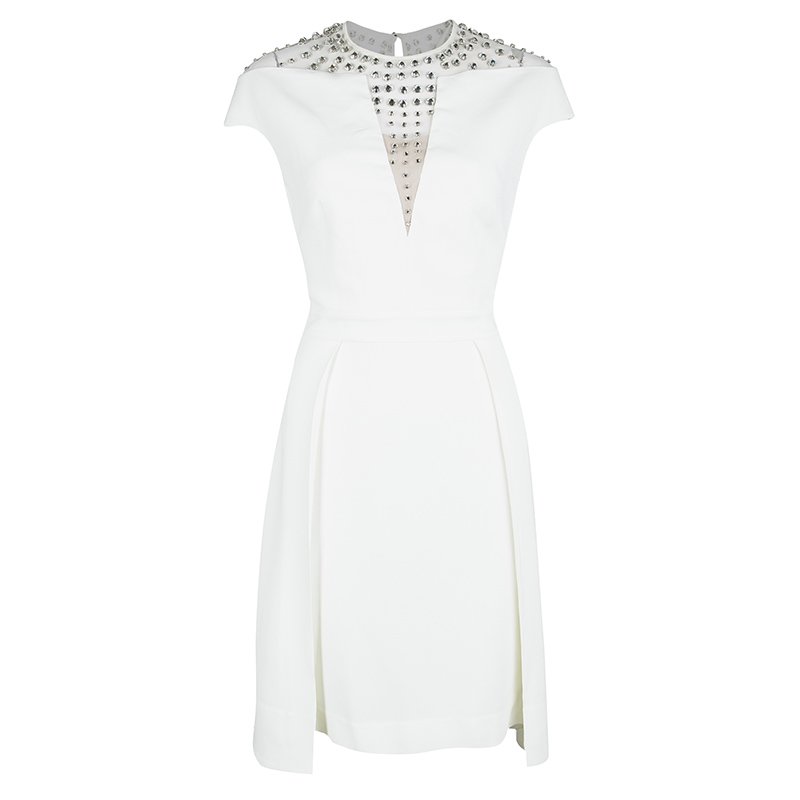 Temperley London Ivory Crystal Embellished Cap Sleeve Dress M