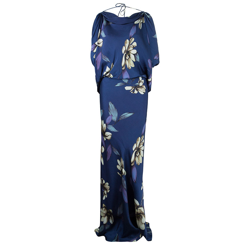 Temperly London Blue Flower Print Maxi Dress M