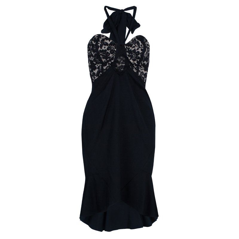 Pre Owned Temperley Black Lace Halterneck Dress M