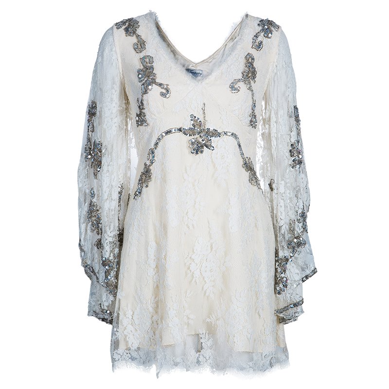 Pre Owned Temperley London Ivory Embellished Lace Top L