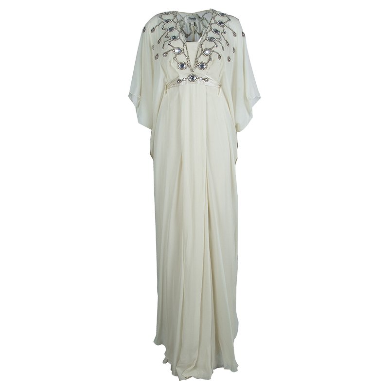 Temperley London Cream Embellished Belted Kaftan Dress M