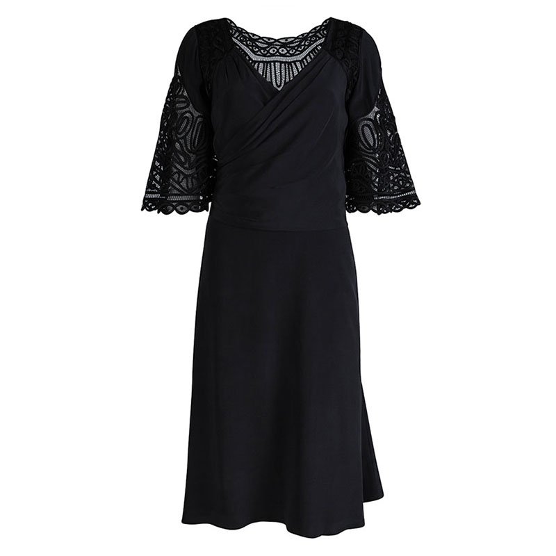 مملوكة مسبقًا فستان تمبرلي لندن دانتيل أسود أبليكات مزينة L