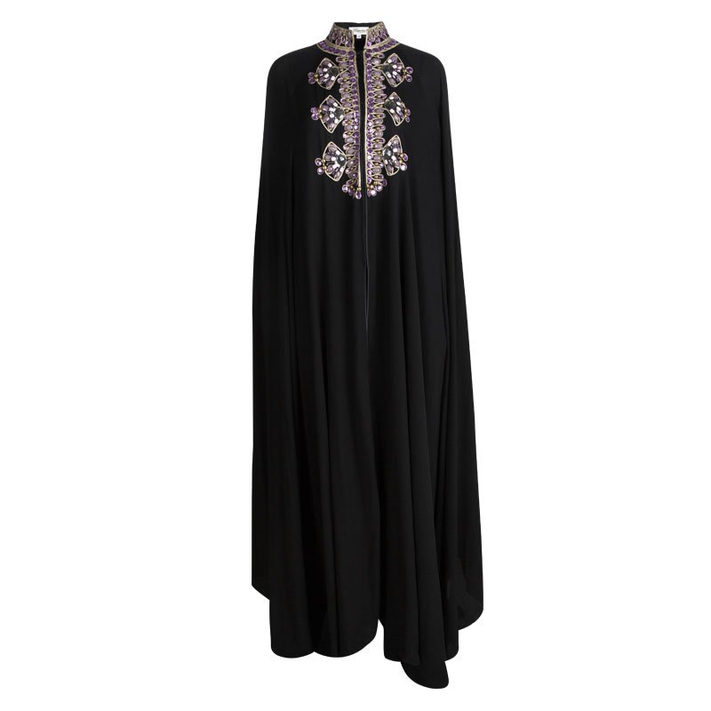 Temperley London Black Silk Embellished Cape Style Abaya (One Size)