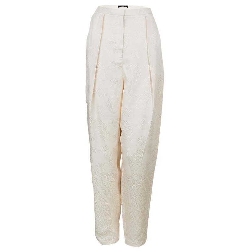 The Row Cream Jacquard Silk Trousers M