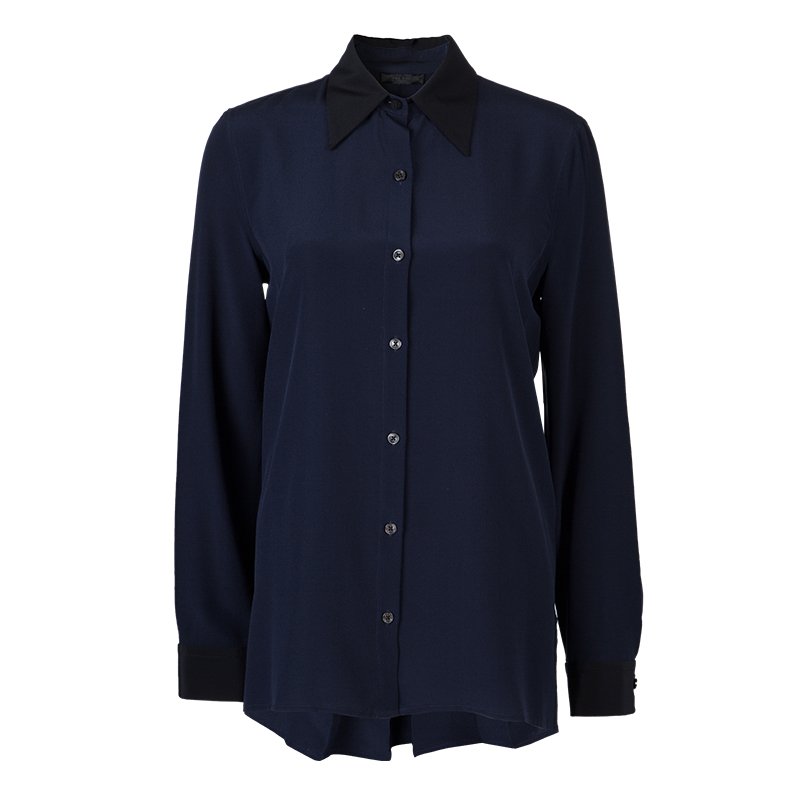 The Row Navy Blue Silk Long Sleeve Button Down Shirt M