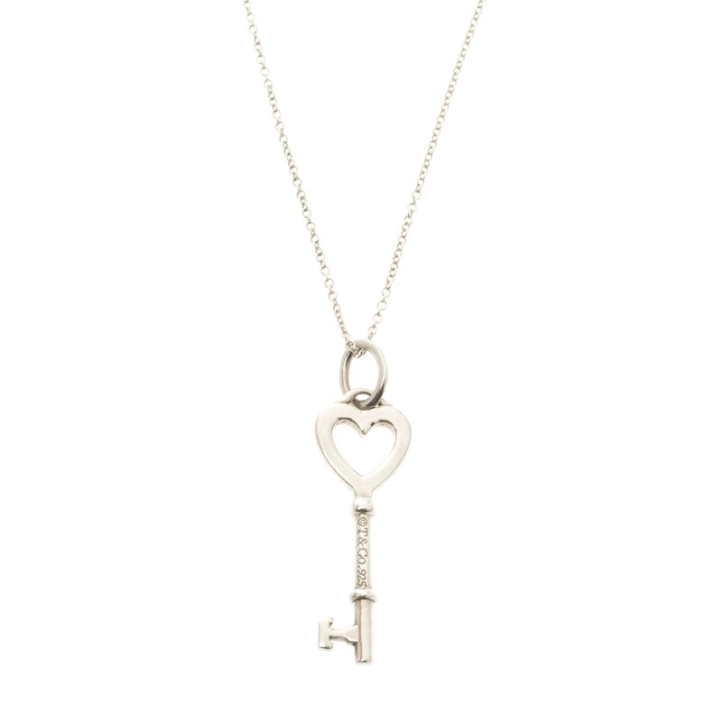 Tiffany & Co. Heart Key Silver Pendant Necklace