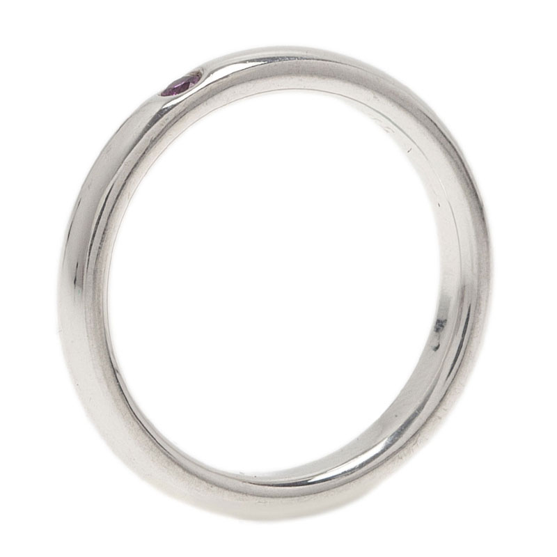 Pre Owned Tiffany & Co. Elsa Peretti Pink Sapphire Silver Band Ring Size 50.5