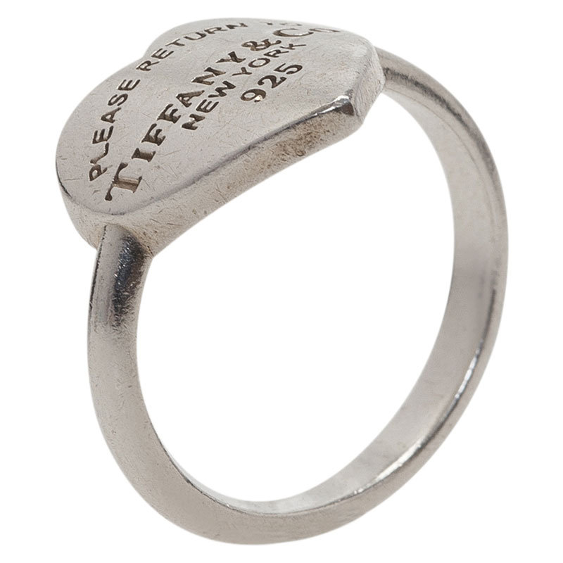 Tiffany & Co. Return To Tiffany Heart Signet Silver Ring Size 49