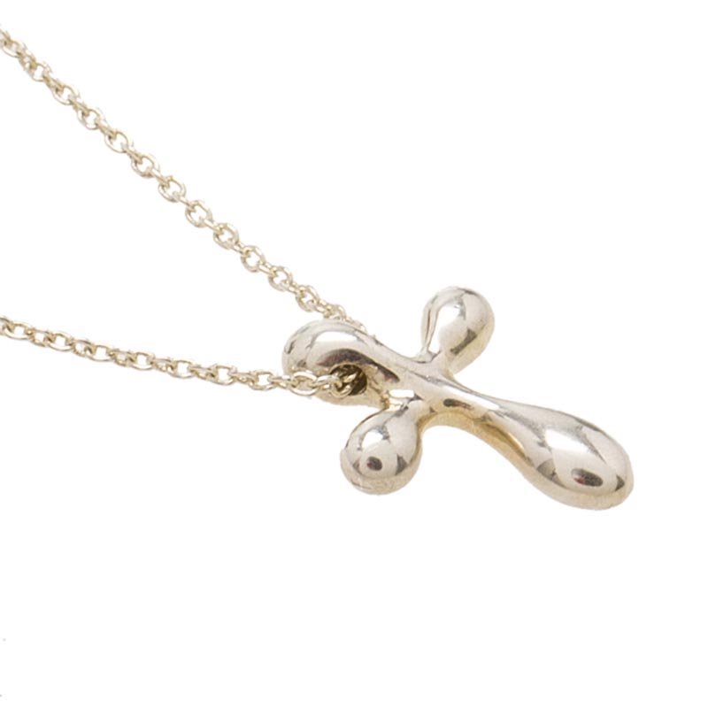 Pre Owned Tiffany & Co. Elsa Peretti Cross Silver Pendant Chain Necklace