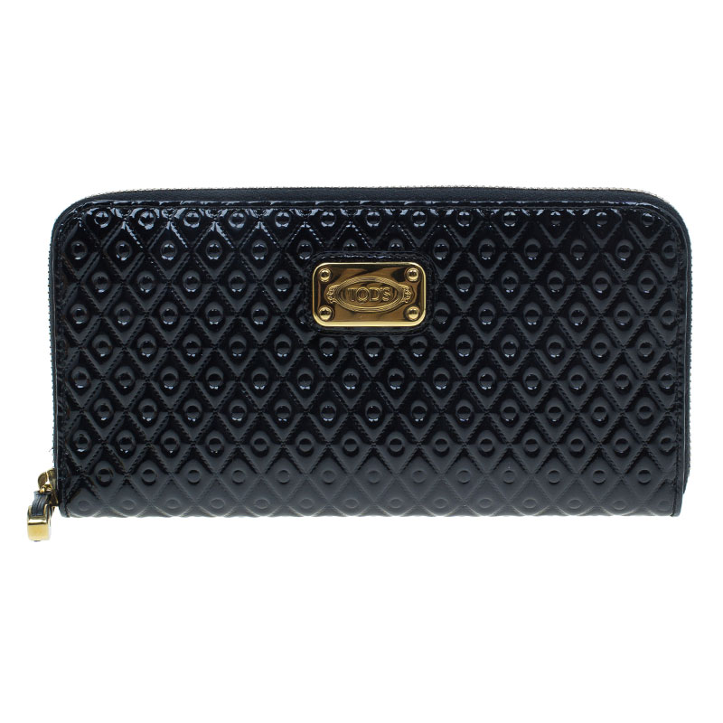 Pre Owned Tod's Black Patent Ziparound Wallet