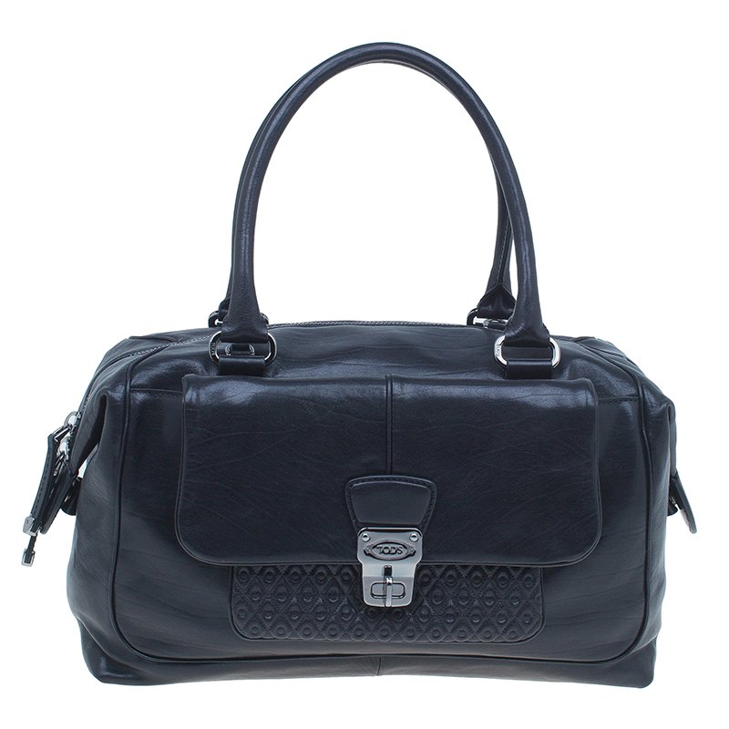 Pre Owned Tod's Black Leather Signature Bauletto Bag