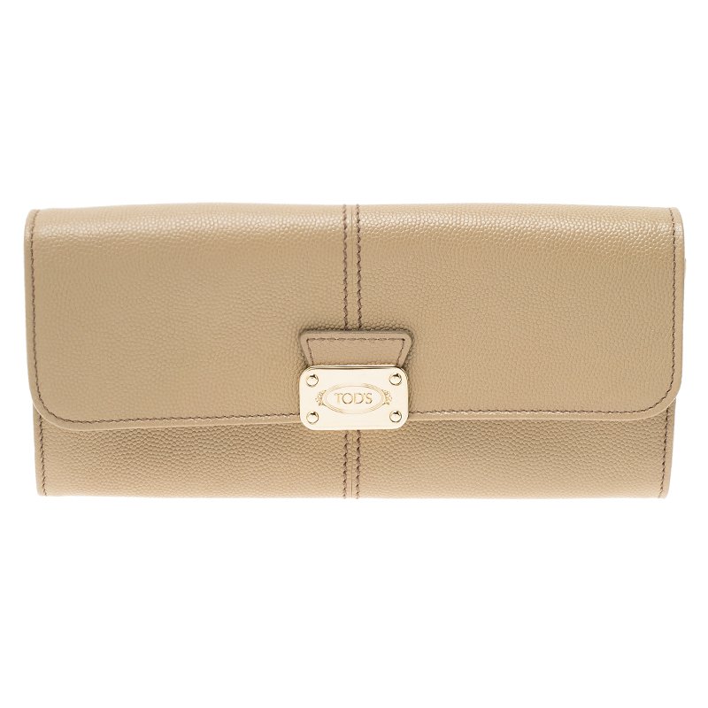 Pre Owned Tod's Beige Leather Continental Flap Wallet 