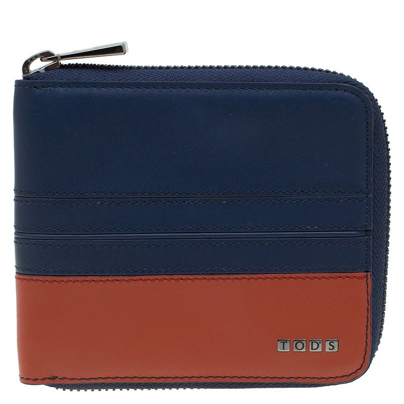 Tod's Two Tone Leather Zip-Around Compact Wallet