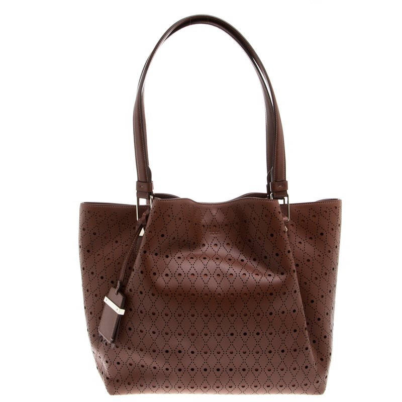 Pre Owned حقيبة تودز شوبينغ جلد بني مثقب