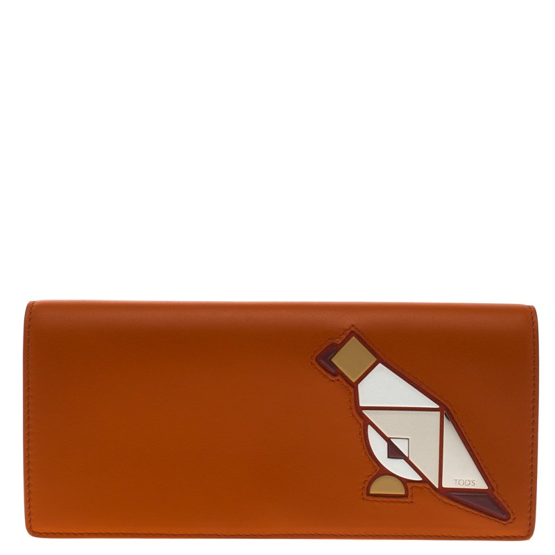 Pre Owned Tod's Orange Leather Radar Detail Long Wallet