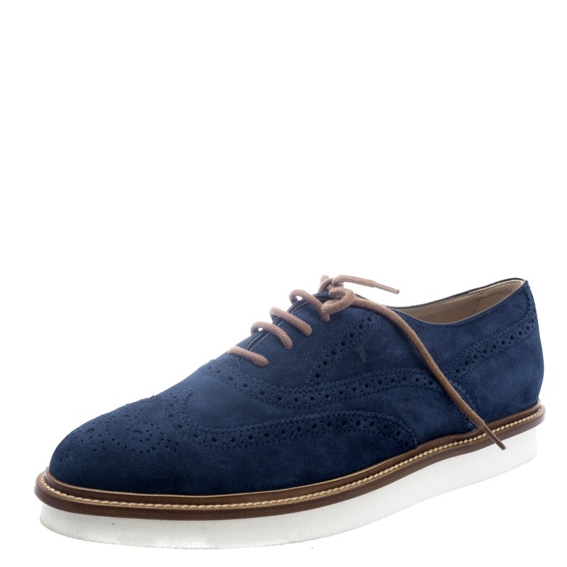 Pre Owned حذاء تودز أكسفورد بروغي سويدي أزرق مقاس 41.5