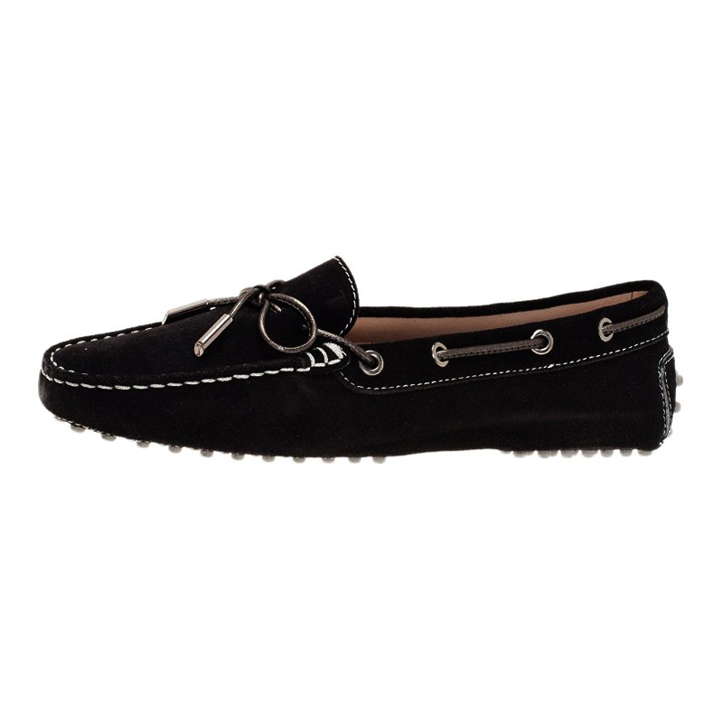 Pre Owned Tod's Black Suede Bow Loafers Size 39