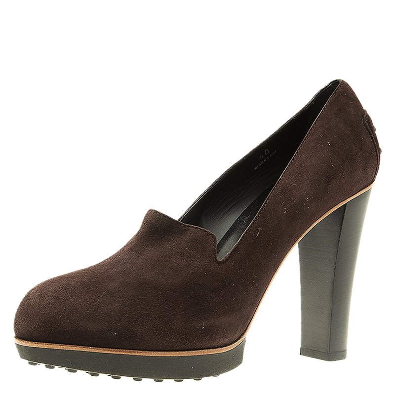 مملوكة مسبقًا حذاء كعب عالي تودز لوفر سويدي بني داكن مقاس 40