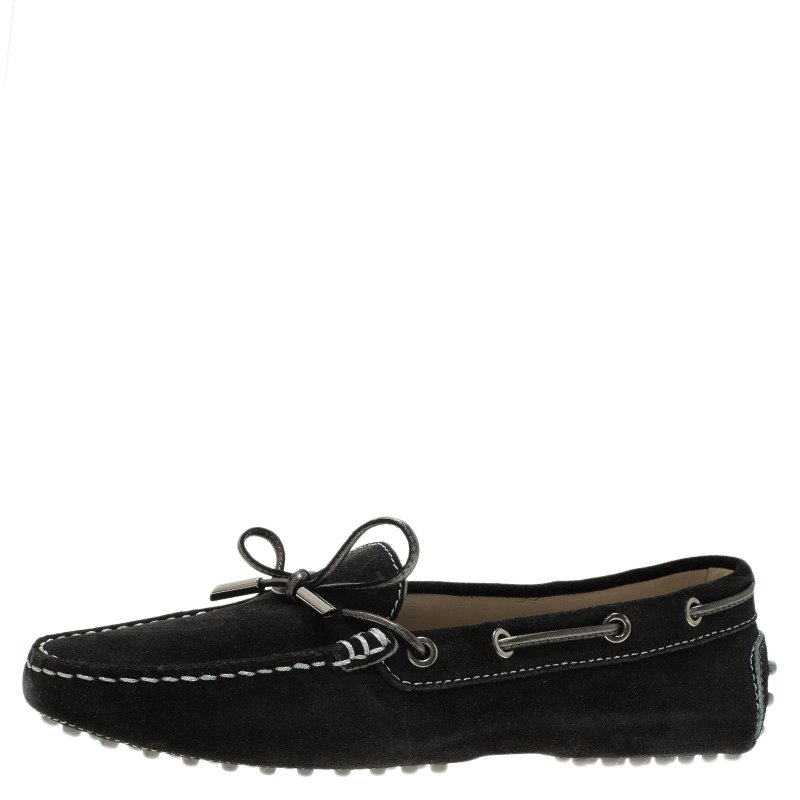 Pre Owned Tod's Black Suede Bow Loafers Size 38