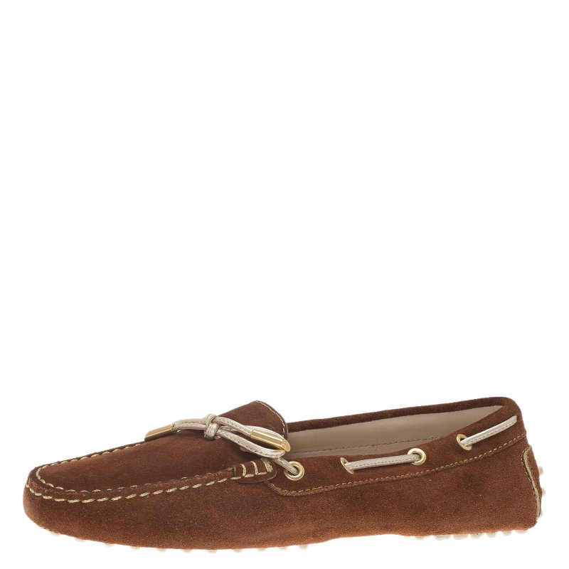 Pre Owned Tod's Brown Suede Bow Loafers Size 39