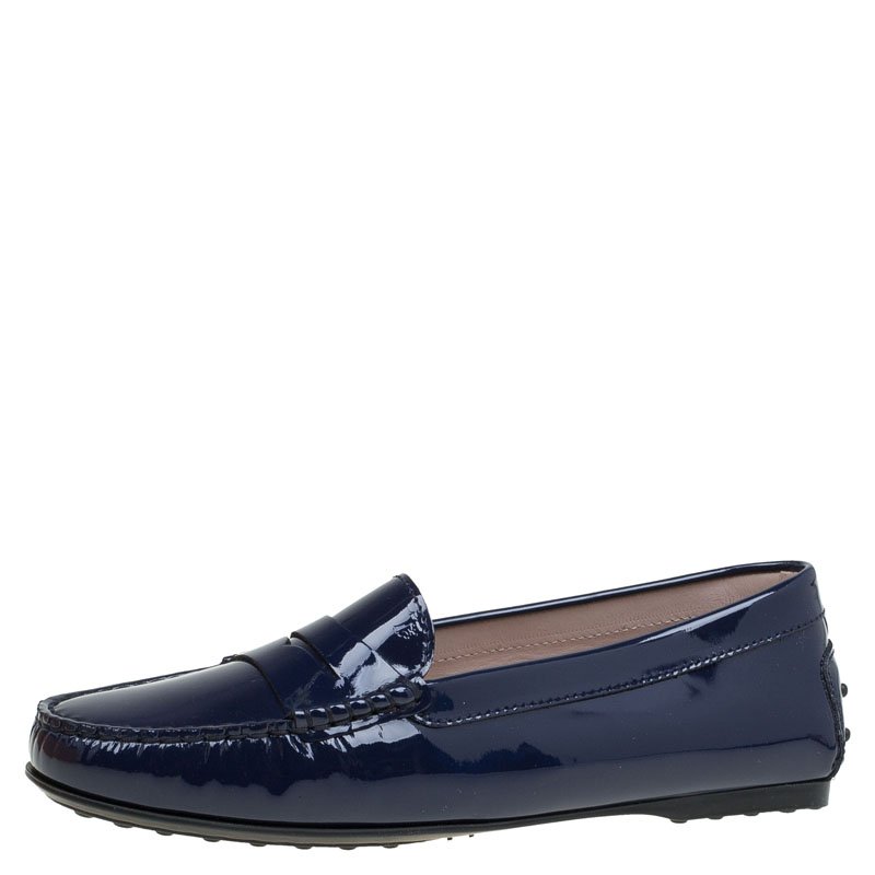 tods blue leather loafers