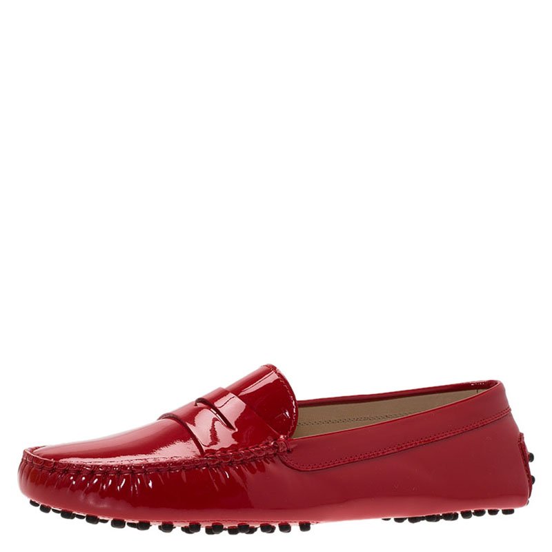 Pre Owned Tod's Red Patent Penny Loafers Size 40.5