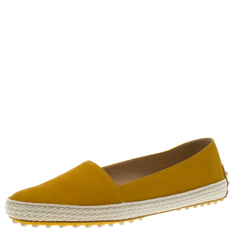 Tod's Mustard Yellow Suede Espadrille Skate Sneakers Size 37.5