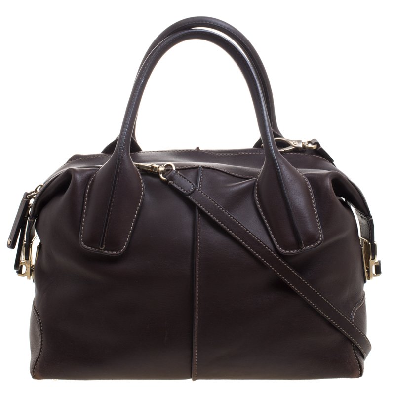 Pre Owned Tod's Dark Brown Leather D Cube Bowler Bag