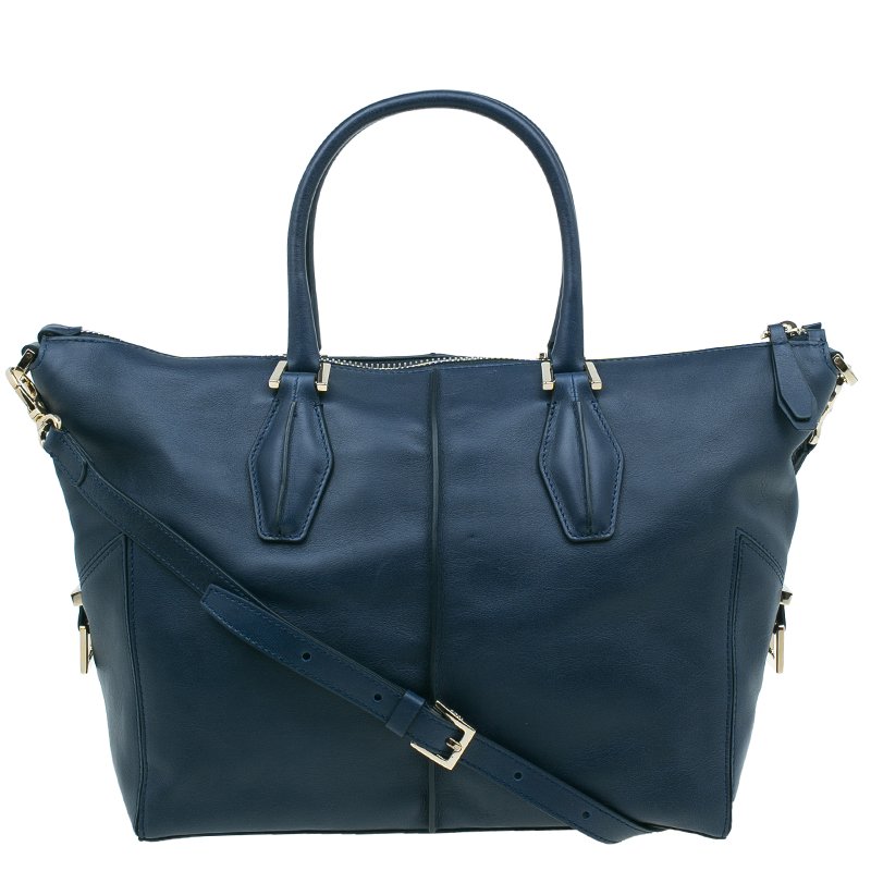 Tod's Dark Blue Leather Small CC Zip Tote Bag