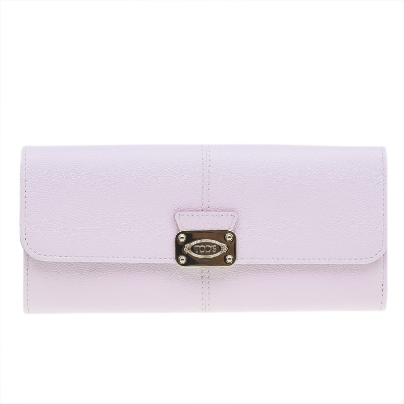Pre Owned Tod's Light Pink Leather Foldover Logo Wallet