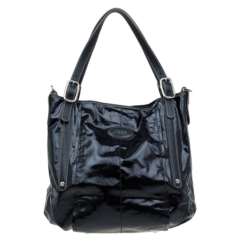 Pre Owned حقيبة يد تودز ساكا G لاين كانفاس مقوى أسود ميتاليك