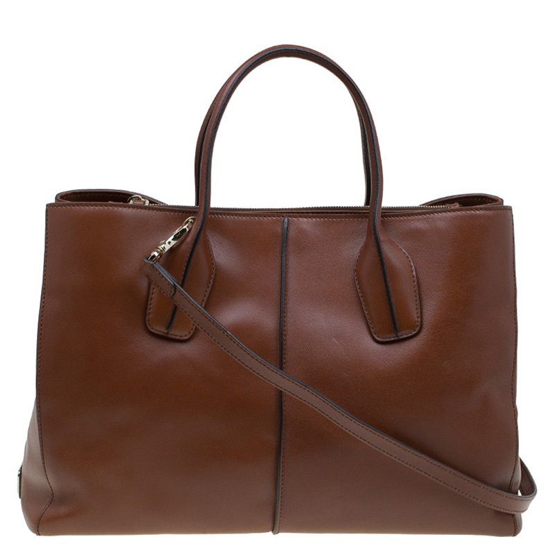 Pre Owned Tod's Brown Leather Medium D-Cube Tote