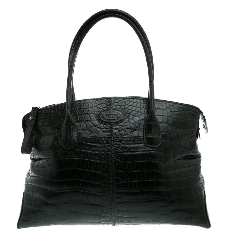 Pre Owned Tod's Dark Green Alligator Lady D Zip Tote