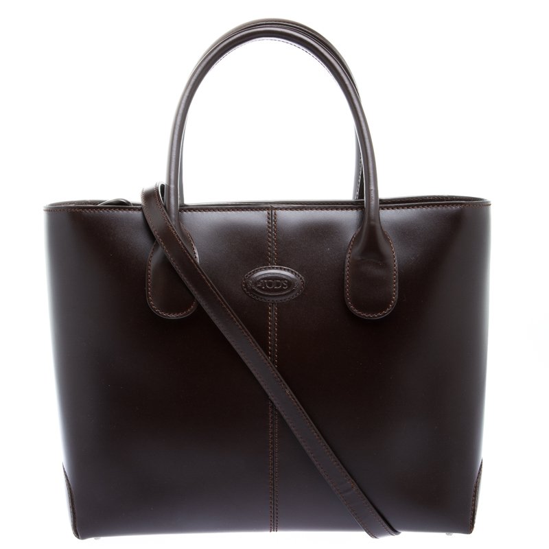 مملوكة مسبقًا Tod's Dark Brown Leather Classic D Shopping Tote