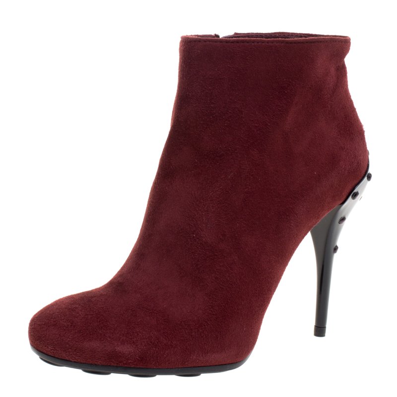 Pre Owned Tod's Burgundy Suede Ankle Boots Size 37