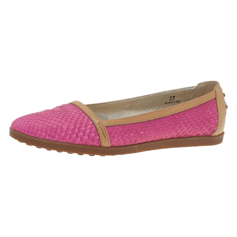 Pre Owned Tod's Pink Python Ballet Flats Size 37