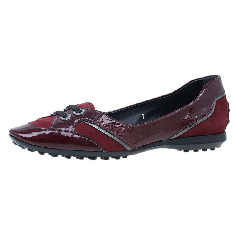 Pre Owned Tod's Red Suede and Leather Ballet Flats Size 37.5