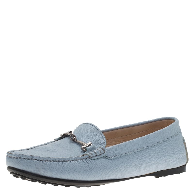 Tod's Light Blue Leather Horsebit Loafers Size 36