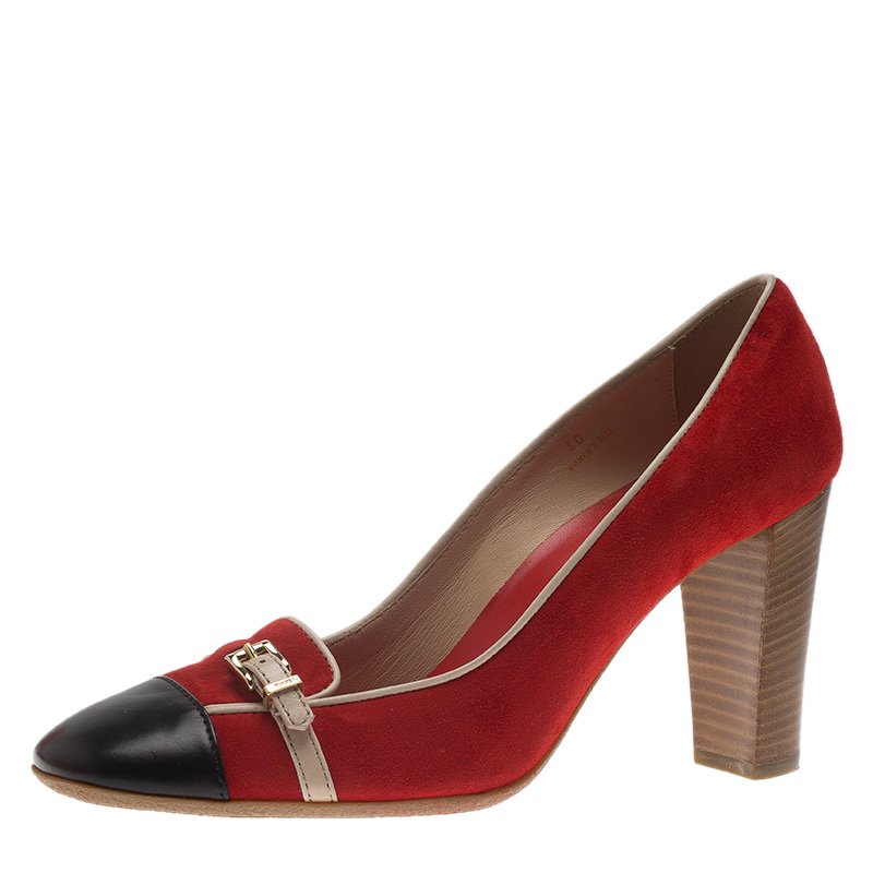 Pre Owned حذاء لوفرز كعب عالي تودز سويدي وجلد ثنائي اللون مقاس 40