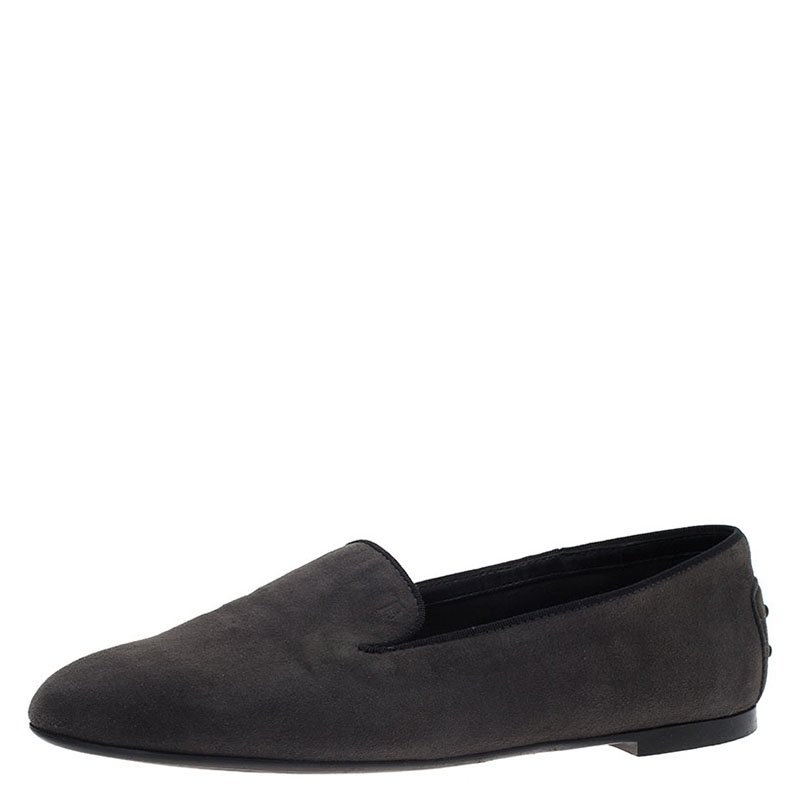 Pre Owned Tod's Grey Suede Smoking Slippers Size 37