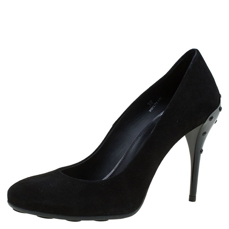 Pre Owned Tod's Black Suede Round Toe Pumps Size 38