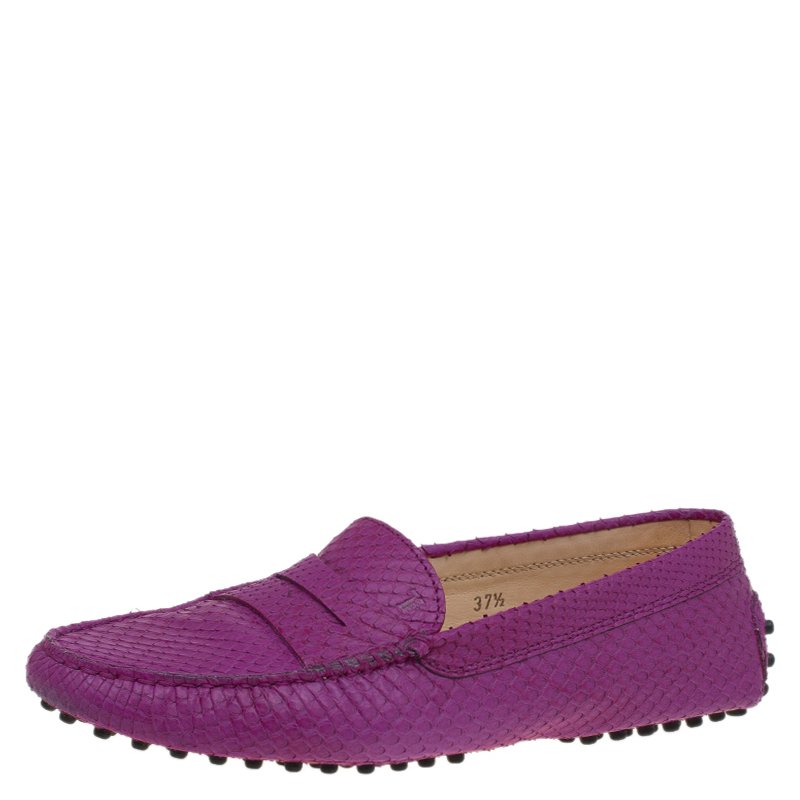 Tod's Fuschia Python Penny Loafers Size 37.5