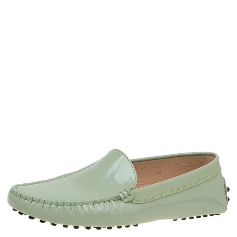 Pre Owned Tod's Mint Green Patent Loafers Size 38