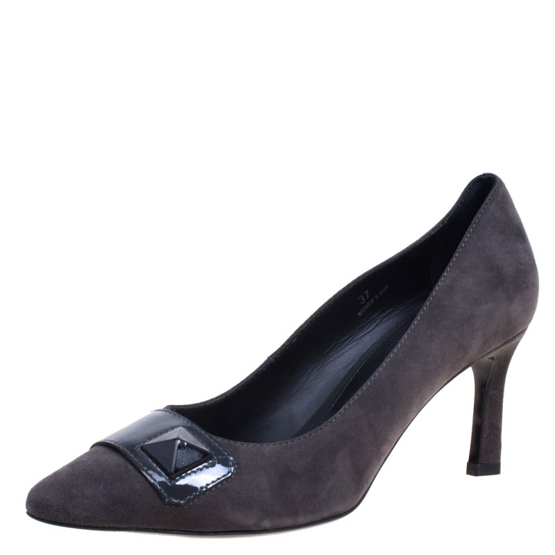 Pre Owned Tod's Grey Suede Embellished Pumps Size 37